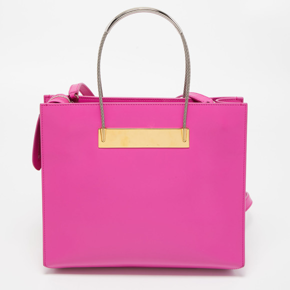 BALENCIAGA Magenta Leather Small Cable Shopper Tote - Picture 4 of 8